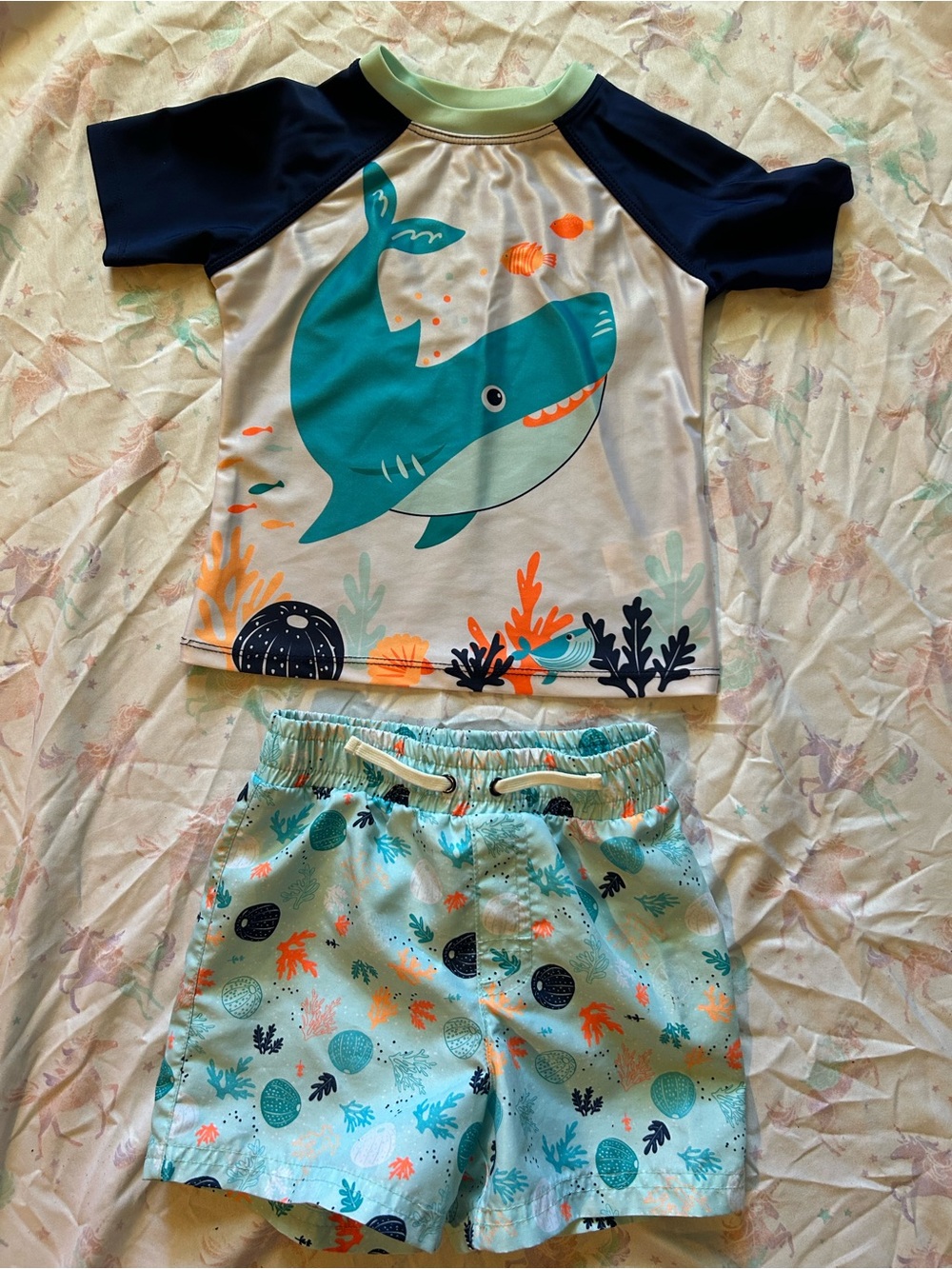 Kids Shark Rashguard Set in Teal & Navy